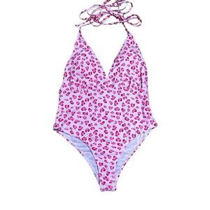 Shein Leopard Print Criss Cross One Piece Swimsuit Size XL NEW